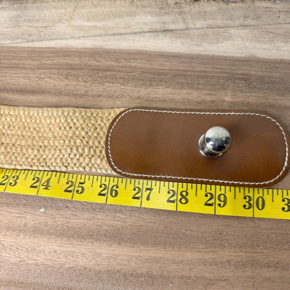 Woven Straw‎ Leather Stretch Waist Belt Women Silver Buckle Accent Boho Chic